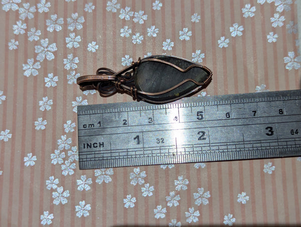 Labradorite Wire Wrapped Pendant in Oxidized Copper