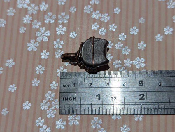 Silver Sheen Obsidian Cauldron Wire Wrapped Oxidized Copper Pendant