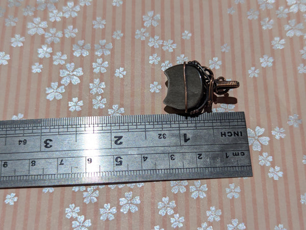 Silver Sheen Obsidian Cauldron Wire Wrapped Oxidized Copper Pendant