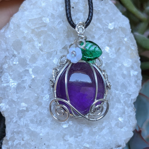 Amethyst Pumpkin Carriage Wire Wrapped Sterling Silver Pendant