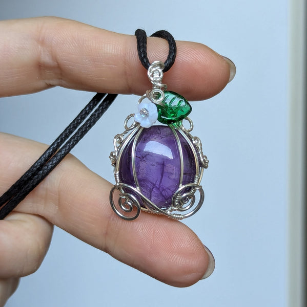 Amethyst Pumpkin Carriage Wire Wrapped Sterling Silver Pendant