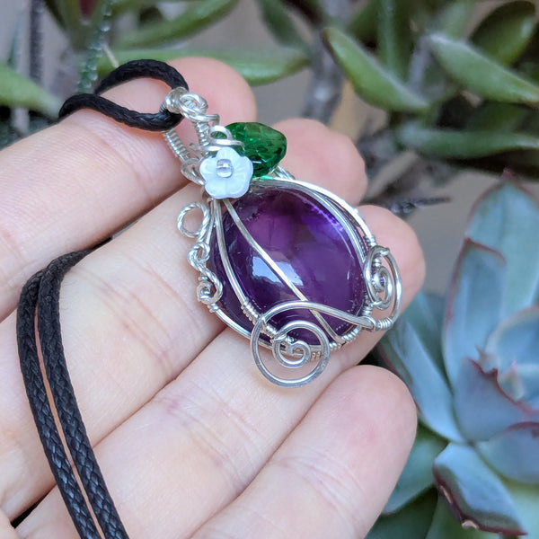 Amethyst Pumpkin Carriage Wire Wrapped Sterling Silver Pendant