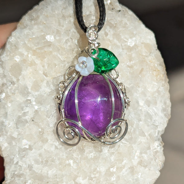 Amethyst Pumpkin Carriage Wire Wrapped Sterling Silver Pendant