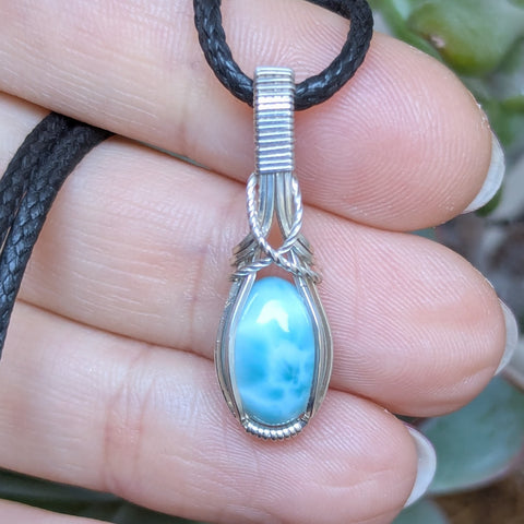Larimar Mini Wire Wrapped Sterling Silver Pendant