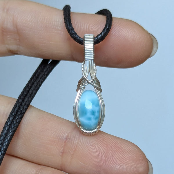 Larimar Mini Wire Wrapped Sterling Silver Pendant