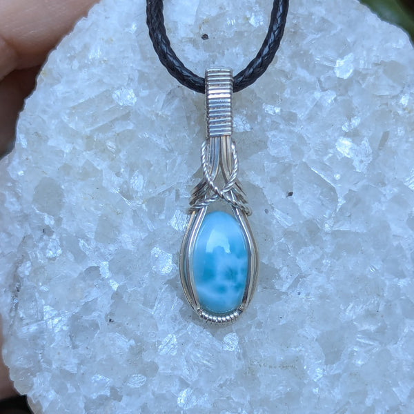 Larimar Mini Wire Wrapped Sterling Silver Pendant