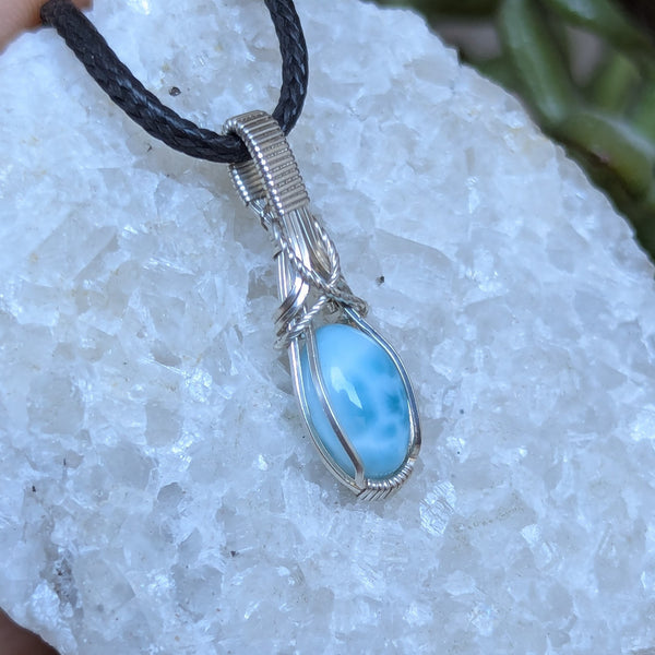 Larimar Mini Wire Wrapped Sterling Silver Pendant