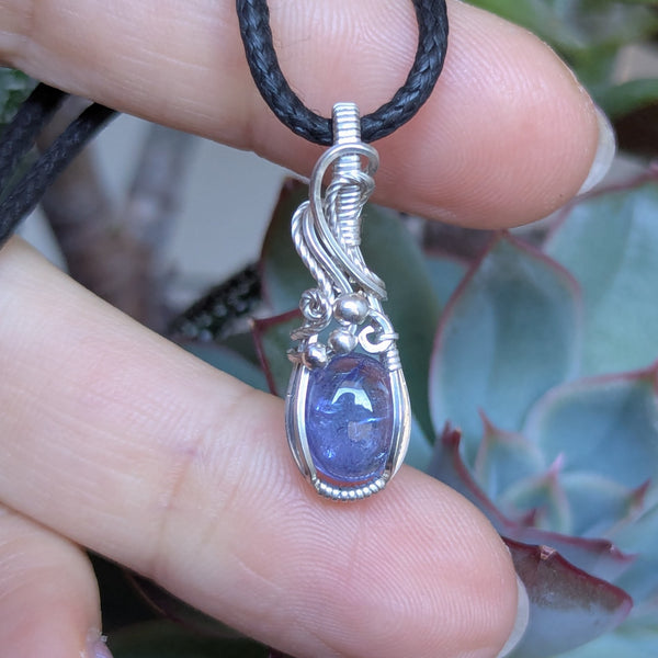 Tanzanite Mini Wire Wrapped Sterling Silver Pendant