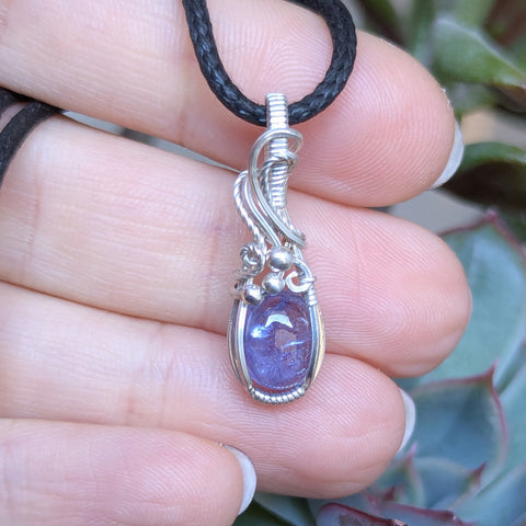 Tanzanite Mini Wire Wrapped Sterling Silver Pendant