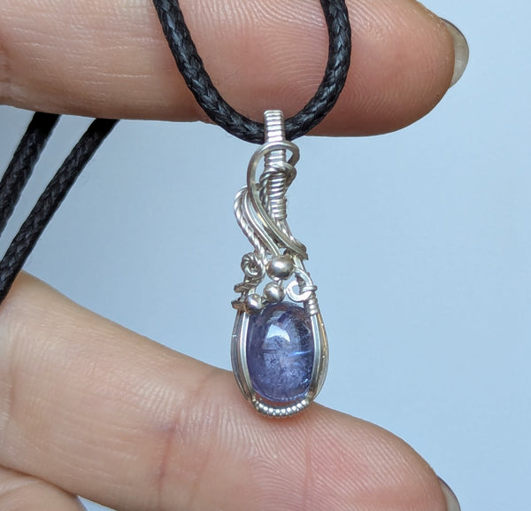 Tanzanite Mini Wire Wrapped Sterling Silver Pendant