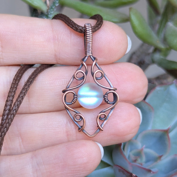 Swirly Wire Wrapped Oxidized Copper Pendant