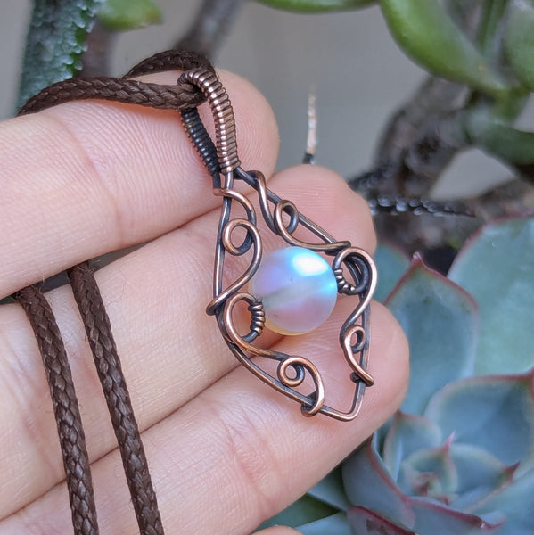 Swirly Wire Wrapped Oxidized Copper Pendant