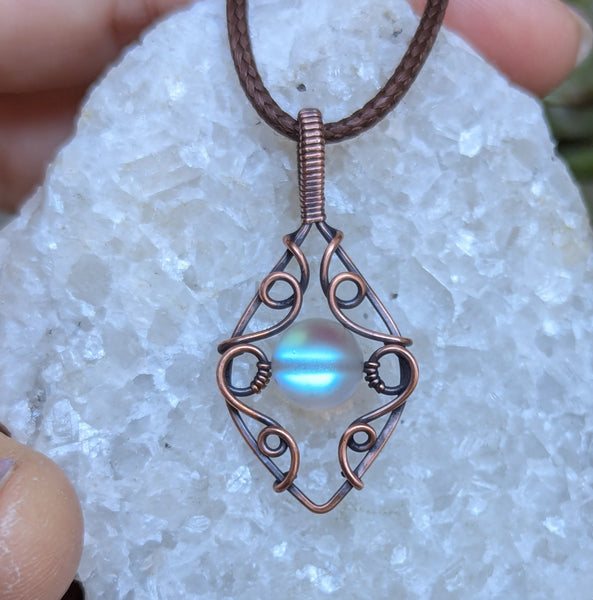 Swirly Wire Wrapped Oxidized Copper Pendant