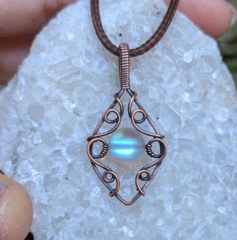 Swirly Wire Wrapped Oxidized Copper Pendant