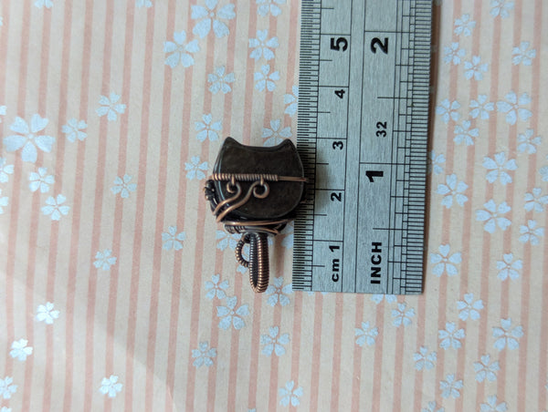 Silver Sheen Obsidian Cauldron Wire Wrapped Oxidized Copper Pendant