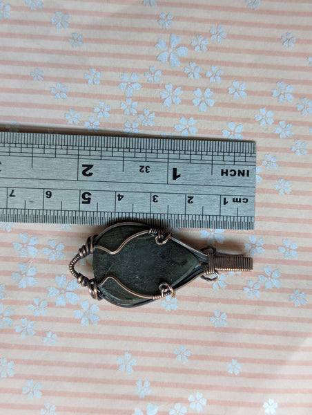 Striped Labradorite Wire Wrapped Oxidized Copper Pendant