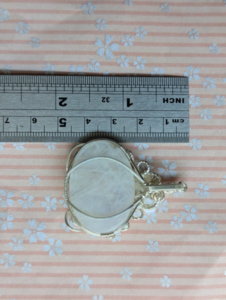 Rainbow Moonstone Pumpkin Carriage Wire Wrapped Sterling Silver Pendant
