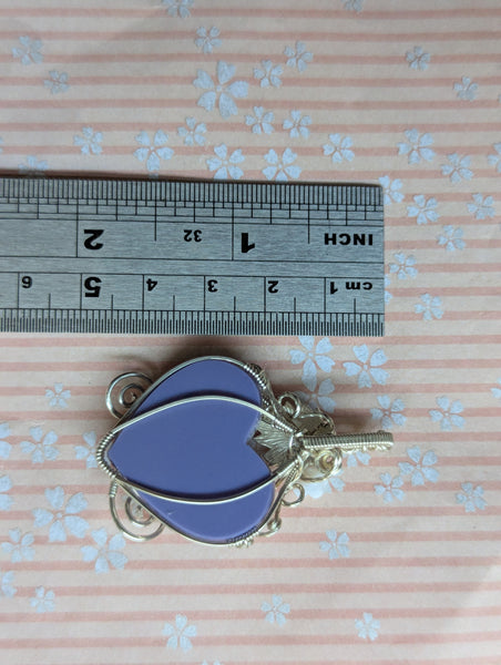 Plume Agate Heart Pumpkin Carriage Wire Wrapped Sterling Silver Pendant
