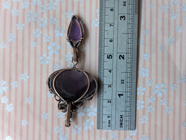 Amethyst Dangle Pumpkin Wire Wrapped Oxidized Copper Pendant