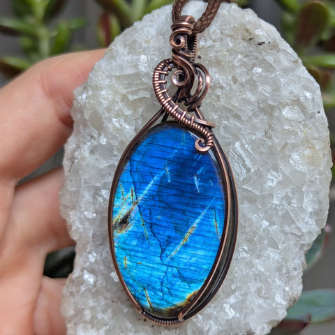 Labradorite Wire Wrapped Oxidized Copper Pendant