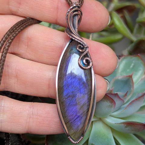Labradorite Wire Wrapped Oxidized Copper Pendant