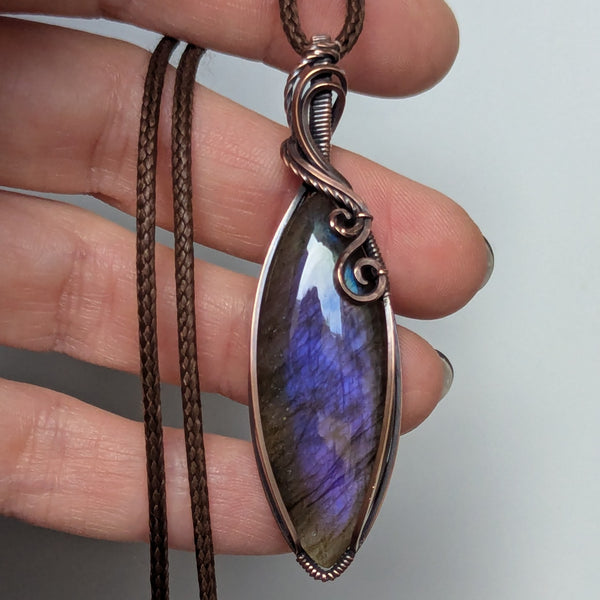 Labradorite Wire Wrapped Oxidized Copper Pendant