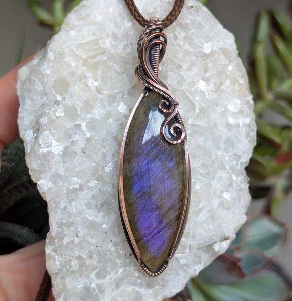 Labradorite Wire Wrapped Oxidized Copper Pendant