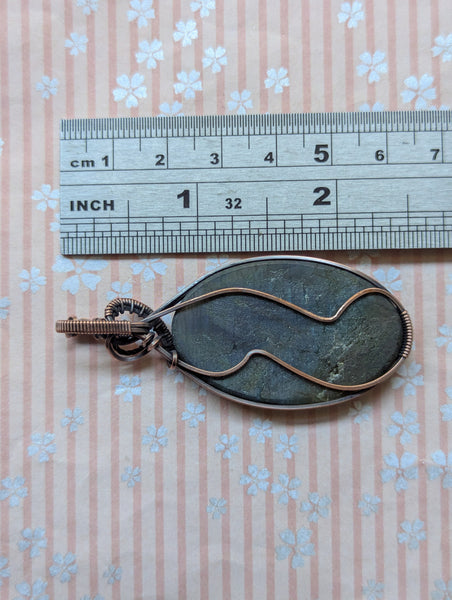 Labradorite Wire Wrapped Oxidized Copper Pendant
