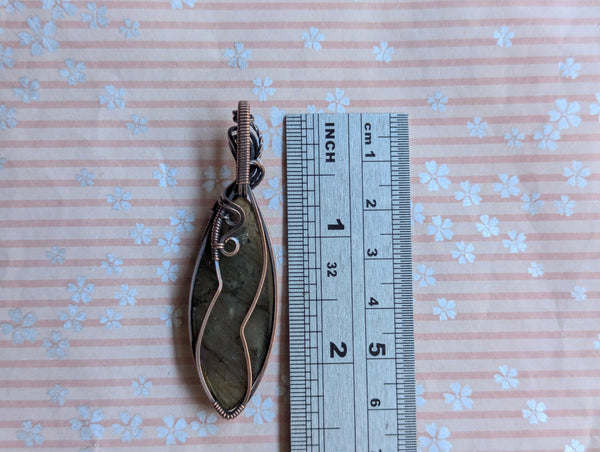 Labradorite Wire Wrapped Oxidized Copper Pendant