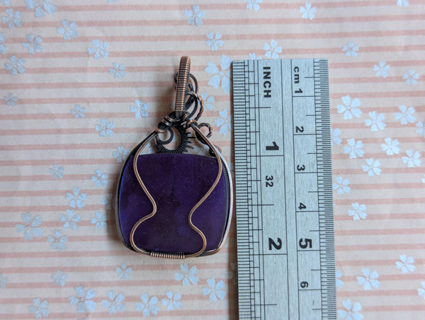 Plume Agate Doublet Wire Wrapped Oxidized Copper Pendant