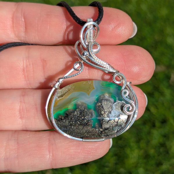 Marcasite Doublet Wire Wrapped Pendant in Sterling Silver