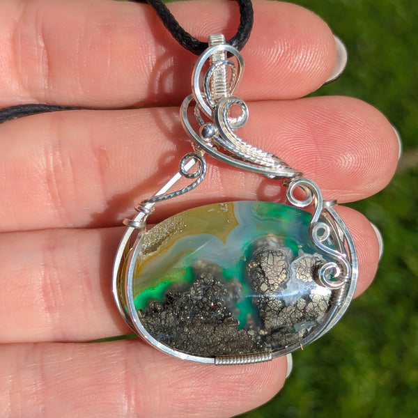 Marcasite Doublet Wire Wrapped Pendant in Sterling Silver