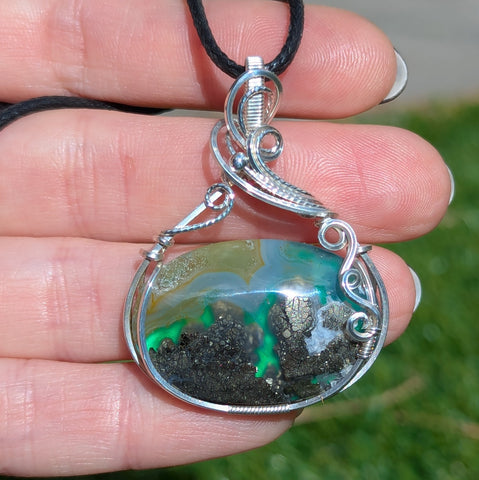 Marcasite Doublet Wire Wrapped Pendant in Sterling Silver