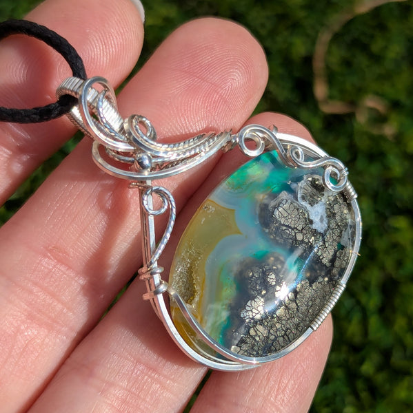 Marcasite Doublet Wire Wrapped Pendant in Sterling Silver