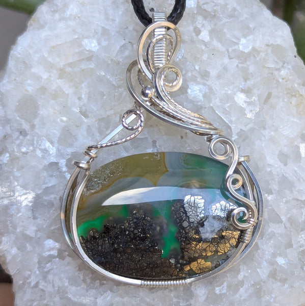 Marcasite Doublet Wire Wrapped Pendant in Sterling Silver