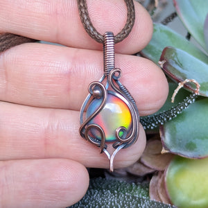 Aurora Opal Wire Wrapped Oxidized Copper Pendant