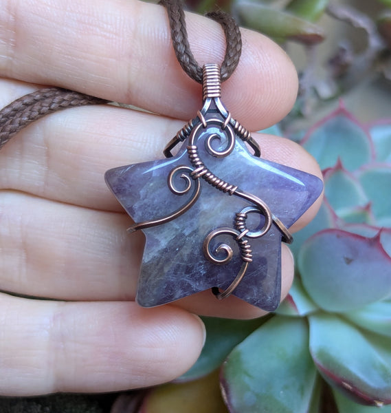 Amethyst Star Wire Wrapped Pendant in Oxidized Copper