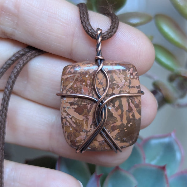 Starburst Jasper Wire Wrapped Oxidized Copper Pendant