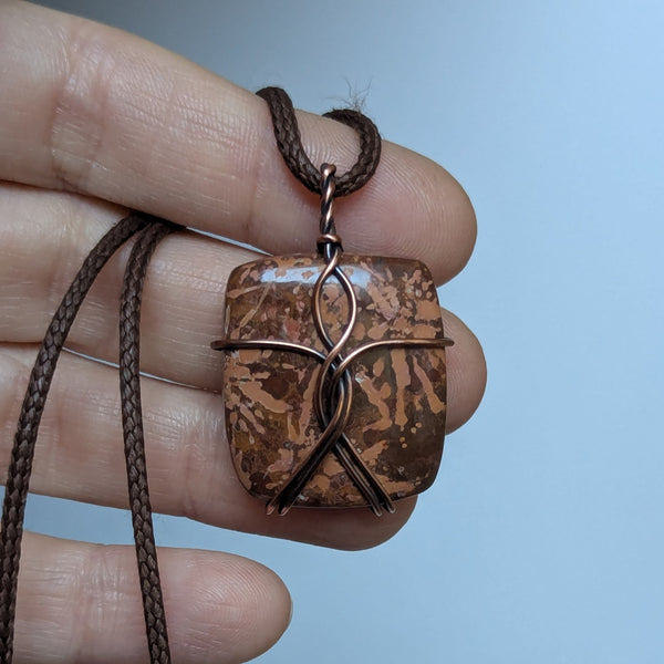 Starburst Jasper Wire Wrapped Oxidized Copper Pendant