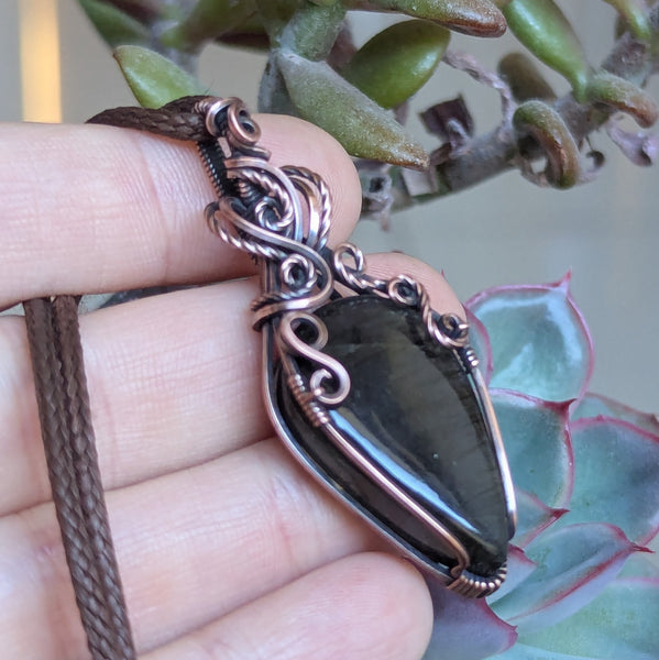 Labradorite Wire Wrapped Oxidized Copper Pendant