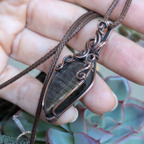 Labradorite Wire Wrapped Oxidized Copper Pendant