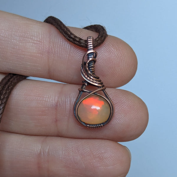 Welo Opal Wire Wrapped Oxidized Copper Mini Pendant