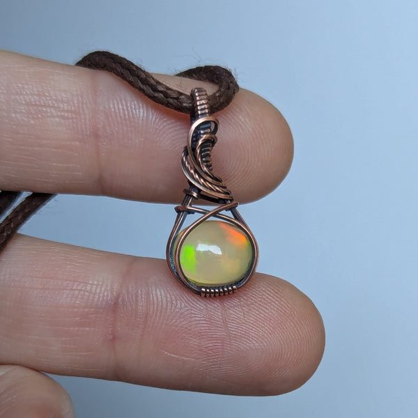 Welo Opal Wire Wrapped Oxidized Copper Mini Pendant