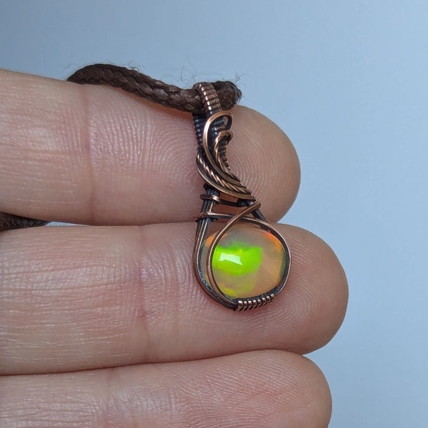 Welo Opal Wire Wrapped Oxidized Copper Mini Pendant