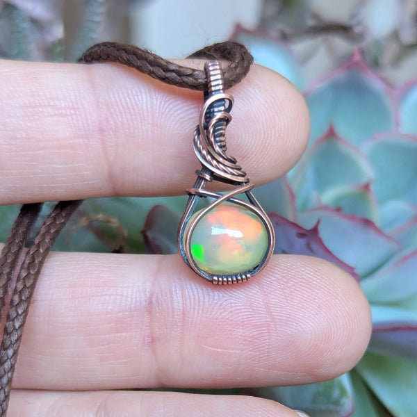 Welo Opal Wire Wrapped Oxidized Copper Mini Pendant