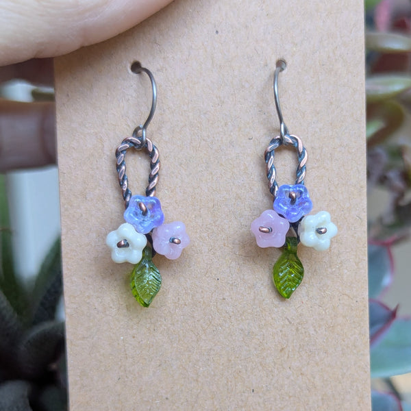 Flower Basket Wire Wrapped Earrings in Oxidized Copper