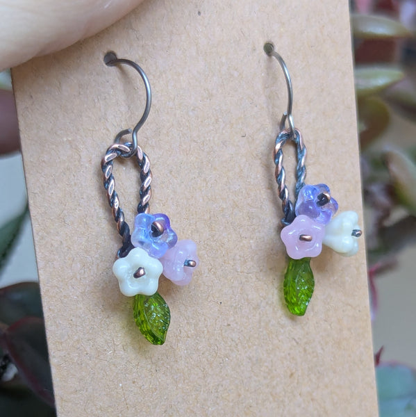 Flower Basket Wire Wrapped Earrings in Oxidized Copper