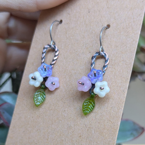 Flower Basket Wire Wrapped Earrings in Oxidized Copper