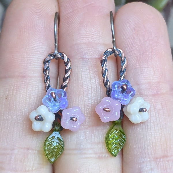Flower Basket Wire Wrapped Earrings in Oxidized Copper