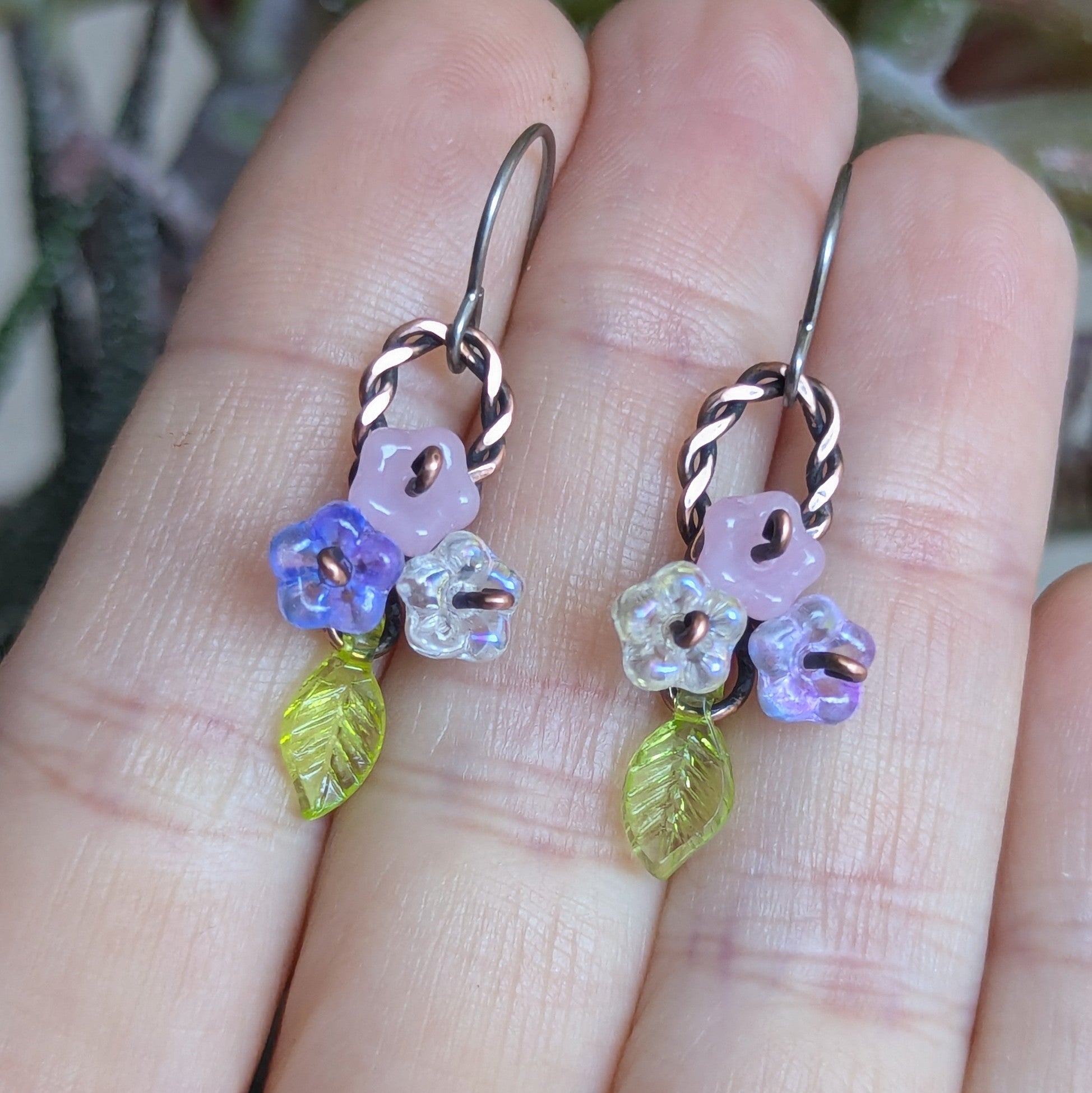 Flower Basket Wire Wrapped Earrings in Oxidized Copper